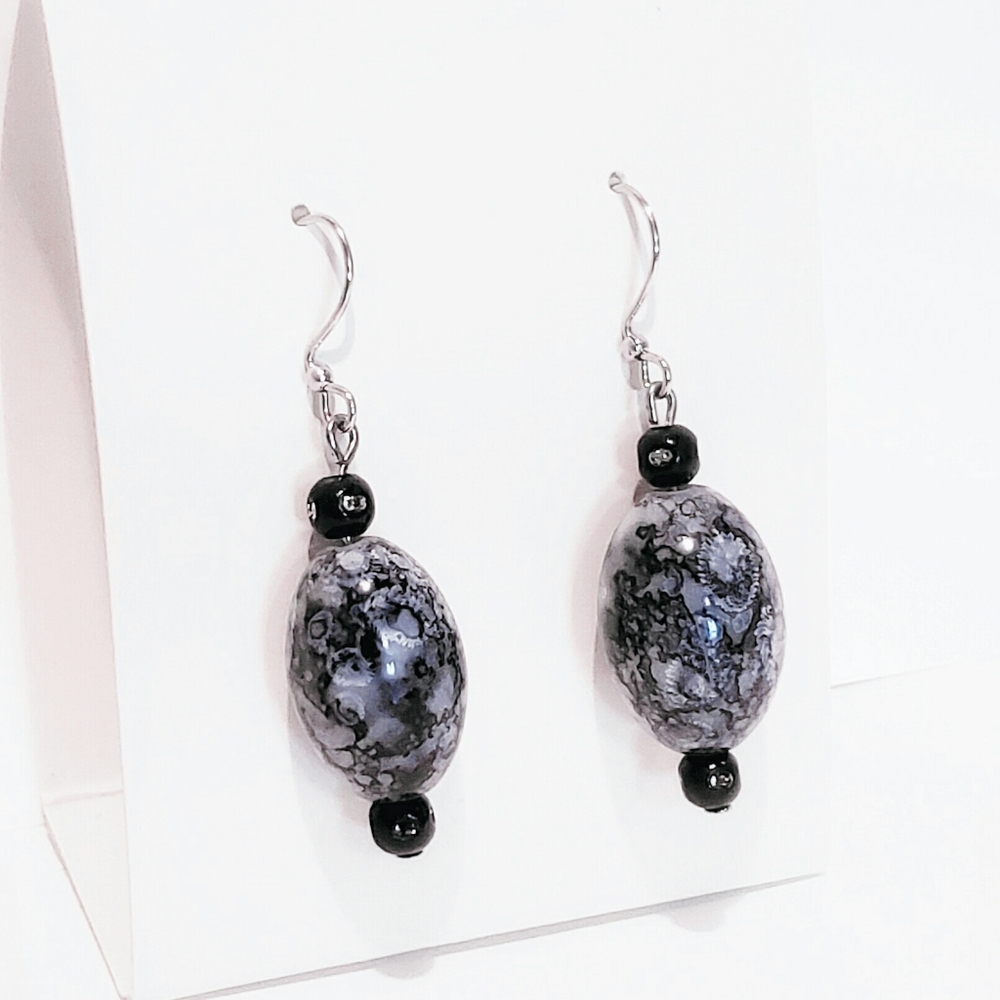 N. Marble Glass Eggs French Hook Earrings